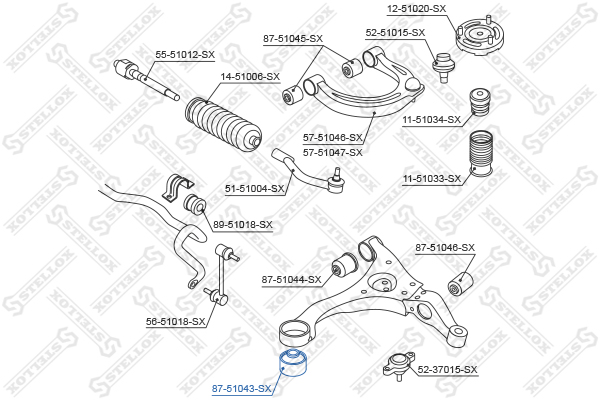 87-51043-SX_сайлентблок рычага внутр. пер.! Hyundai Sonata NF 04> Stellox                8751043SX