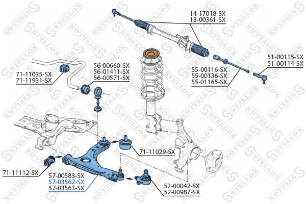 Рычаг независимой подвески колеса Stellox                57-03562-SX