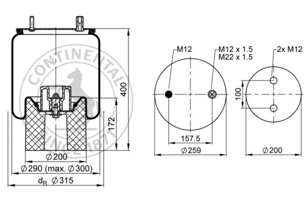 Воздушная подушка (опора пневматическая) CONTITECH AIR SPRING                4157NP09