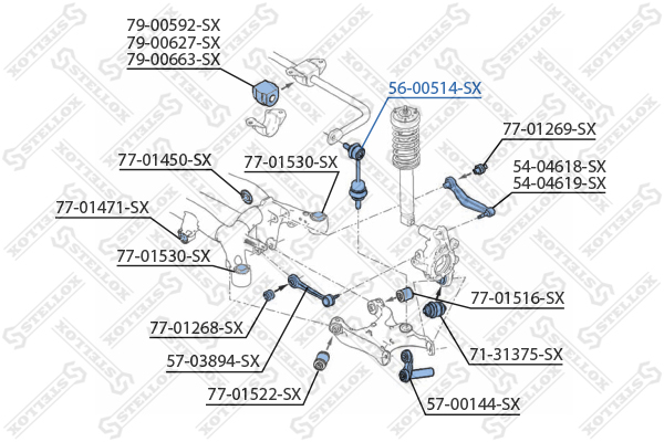 Тяга  стойка, стабилизатор Stellox                56-00514-SX