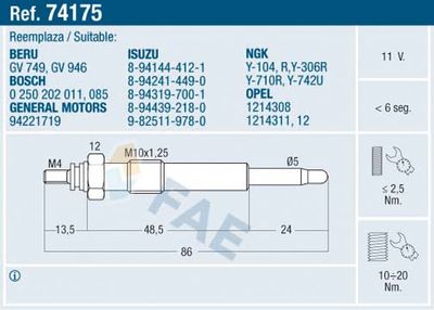 74175 FAE Свеча накаливания