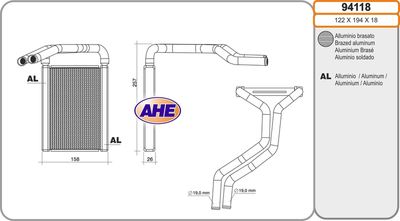 94118 AHE Теплообменник, отопление салона