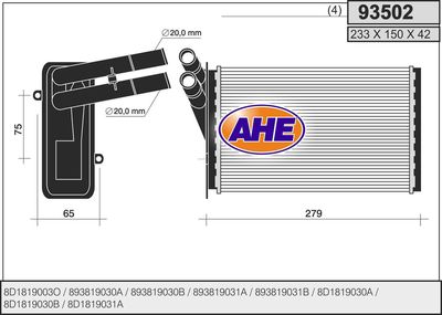 93502 AHE Теплообменник, отопление салона