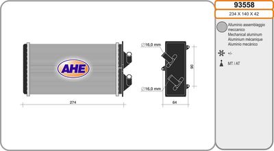 93558 AHE Теплообменник, отопление салона