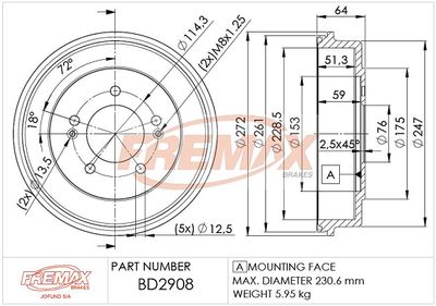 BD2908 FREMAX Тормозной барабан