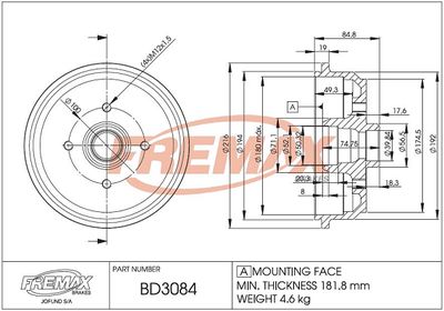 BD3084 FREMAX Тормозной барабан