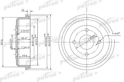 PDR1533 PATRON Тормозной барабан