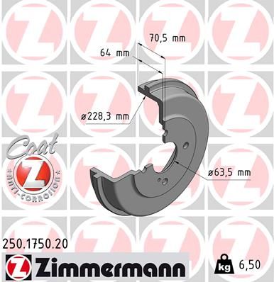 250175020 ZIMMERMANN Тормозной барабан