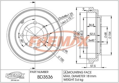 BD3536 FREMAX Тормозной барабан