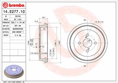 14E27710 BREMBO Тормозной барабан