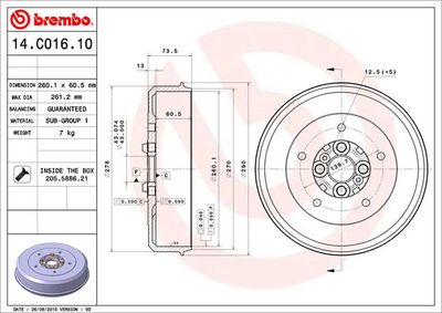 14C01610 BREMBO Тормозной барабан