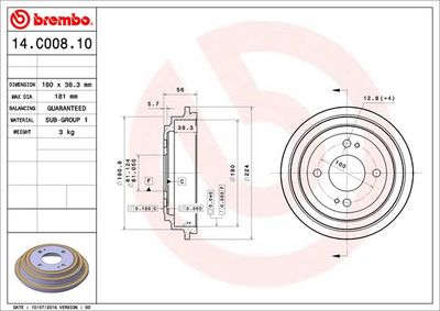 14C00810 BREMBO Тормозной барабан