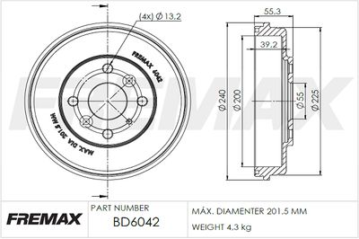 BD6042 FREMAX Тормозной барабан