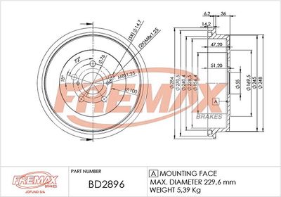 BD2896 FREMAX Тормозной барабан