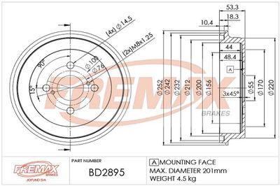 BD2895 FREMAX Тормозной барабан