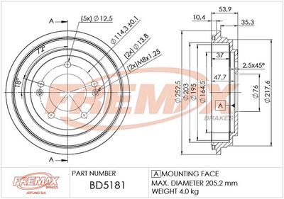 BD5181 FREMAX Тормозной барабан