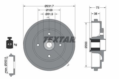 94027800 TEXTAR Тормозной барабан