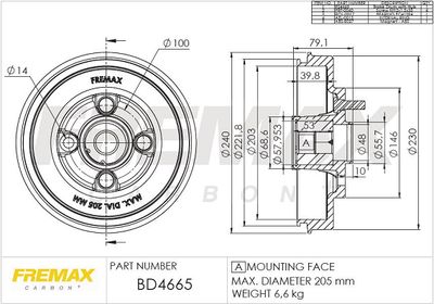 BD4665KT FREMAX Тормозной барабан