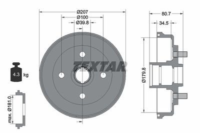 94017800 TEXTAR Тормозной барабан