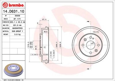 BT1171 BRECO Тормозной барабан