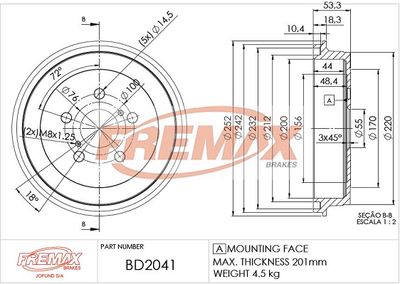 BD2041 FREMAX Тормозной барабан