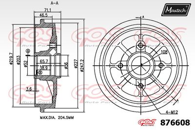 876608 MAXTECH Тормозной барабан