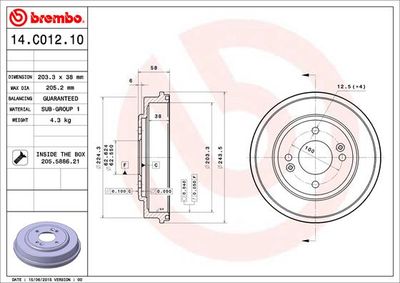 14C01210 BREMBO Тормозной барабан