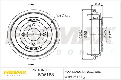 BD5188 FREMAX Тормозной барабан