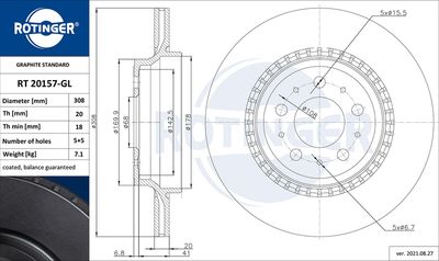 RT20157GL ROTINGER Тормозной диск