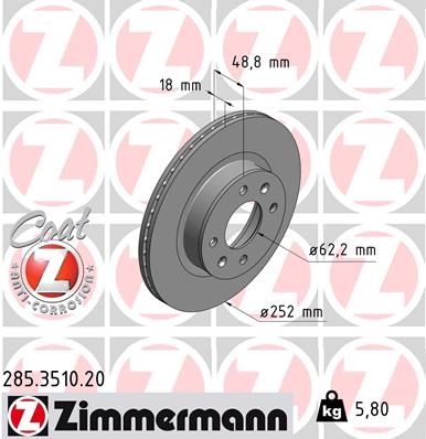 285351020 ZIMMERMANN Тормозной диск