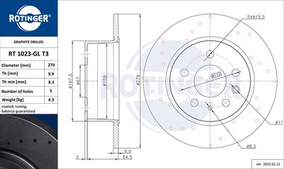 RT1023GLT3 ROTINGER Тормозной диск