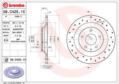 08C4251X BREMBO Тормозной диск