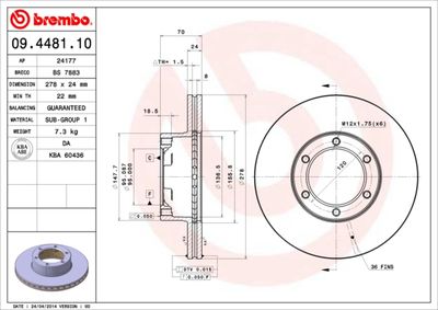 09448110 BREMBO Тормозной диск