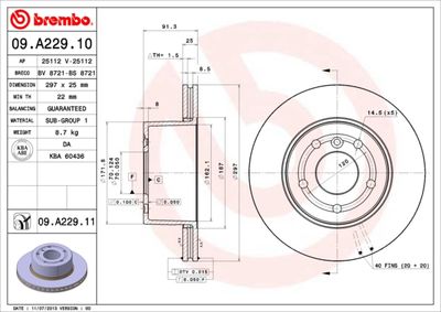 09A22911 BREMBO Тормозной диск