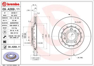 09A26911 BREMBO Тормозной диск
