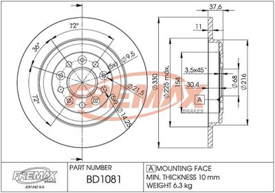 BD1081 FREMAX Тормозной диск