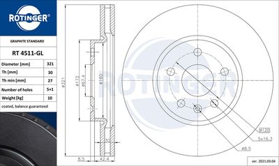 RT4511GL ROTINGER Тормозной диск