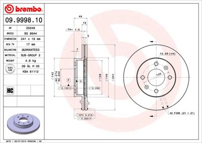 09999810 BREMBO Тормозной диск