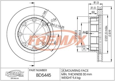 BD5445 FREMAX Тормозной диск