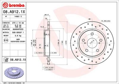 08A9121X BREMBO Тормозной диск