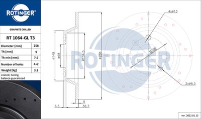 RT1064GLT3 ROTINGER Тормозной диск