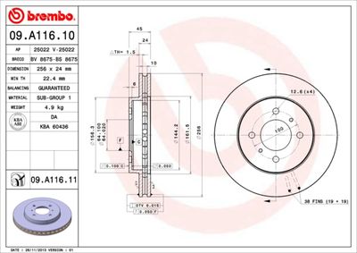 09A11611 BREMBO Тормозной диск