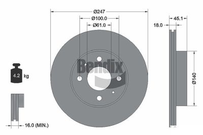 BDS2142 BENDIX Braking Тормозной диск