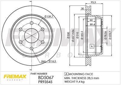 BD5067 FREMAX Тормозной диск