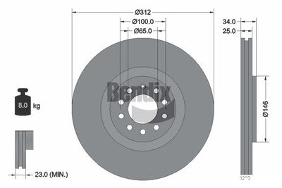 BDS1325 BENDIX Braking Тормозной диск