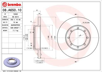 08A65010 BREMBO Тормозной диск