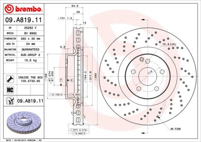 09A81911 BREMBO Тормозной диск