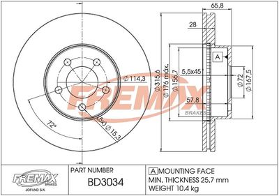 BD3034 FREMAX Тормозной диск