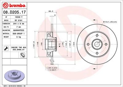 08D20517 BREMBO Тормозной диск