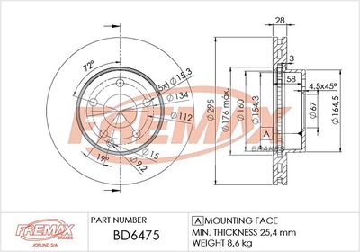 BD6475 FREMAX Тормозной диск